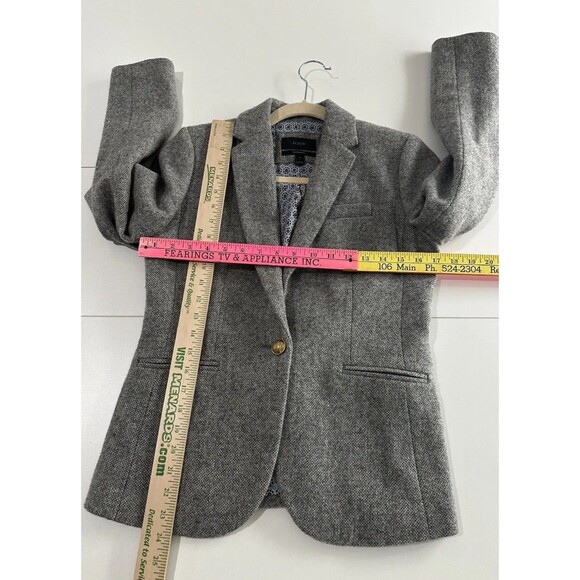 J. Crew Women Campbell Blazer Sz 2 Grey Tweed 100% Wool Jacket One Button Lined - Picture 7 of 10